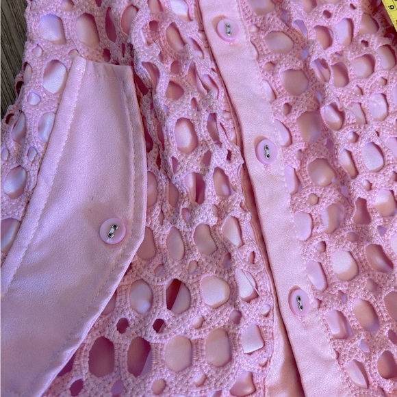 Gorgeous pink crochet lace designer one shoulder mini dress. Very high quality - Picture 10 of 16